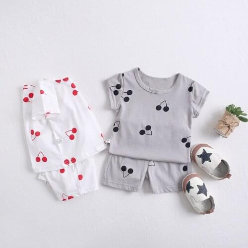 2Pcs Infant Baby Girls Clothes Set and Newborn Boys Cherry Printed T-shirt Tops+Shorts Outfit Suit for Childrens Clothing
