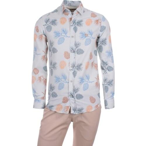 Gentilbay Mens Pine Cone Digital Printed Cotton Brown Slimfit Long-Sleeve Sport Classic Shirt DPD066