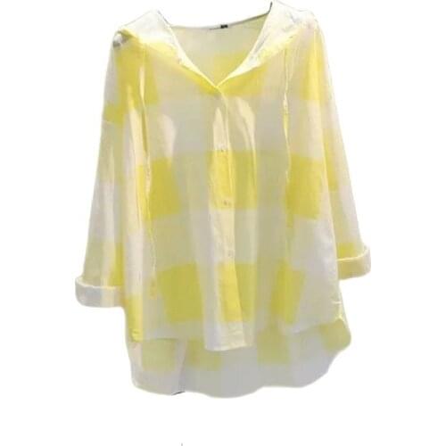 2021 New Hooded Bat Sleeve Ladies Sun Protection Clothing Summer Womens Clothing Loose Grid Shirts Cardigan Female Jacket