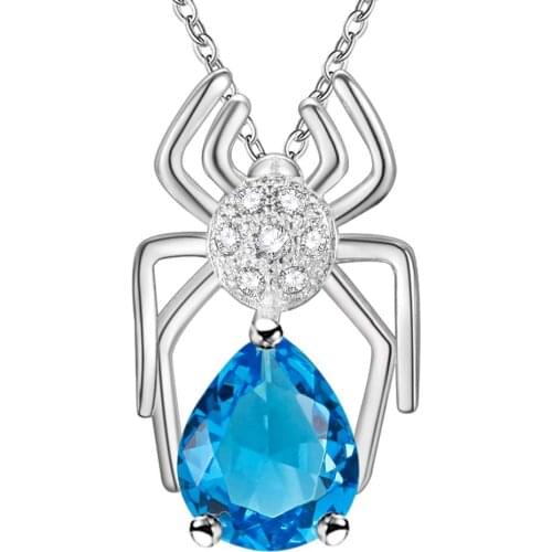 Wholesale Silver Plated Charm Jewelrys Necklace,free Shipping Fashion Fashion Jewelry Pendant Spider Inlaid Blue Stone AN709