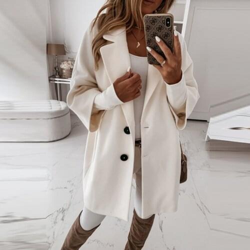 Autumn And Winter Womens Button Wool Coat Fashion Lapel Long Sleeve Pocket Jacket Elegant Office Ladies Loose Top Long Coat