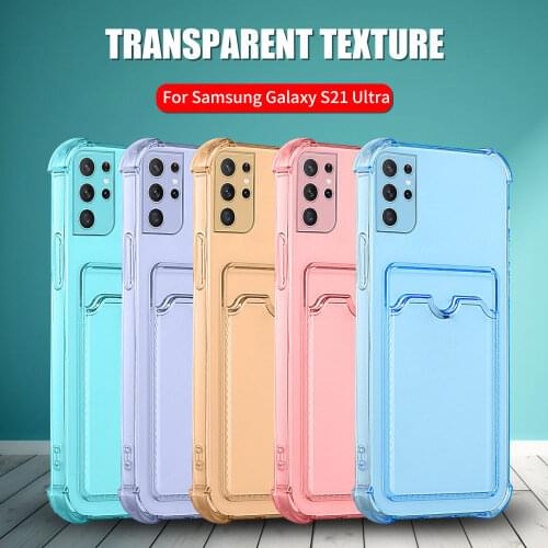 Clear Shockproof Soft Case For Samsung Galaxy S21 Ultra 5G S 21 FE Plus S21FE S21Ultra Card Slot Back Camera Protect Cover Coque