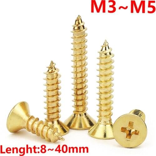Wood Board Fiberboard Chipboard Screws Phillips Flat Self-tapping Screws Brass Golden Screws DIY Model Making Tools 3*8mm