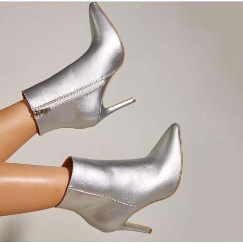 2021 Womens Sexy High Heel Boot Pointed Toe Stiletto Ankle Boots Side Zipper Party Dress Booties Shoes 12cm Size35-42