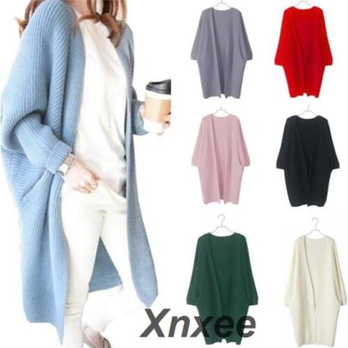 2019 Women Cardigan Long Section Sweater Ladies Solid Loose Knitted Sweater Winter Spring Female Casual Tricot Jumper Tops Xnxee