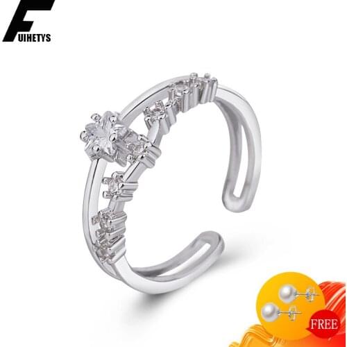 925 Silver Jewelry Ring Star Shape Zircon Gemstone Open Finger Rings for Women Wedding Engagement Party Accessories Wholesale