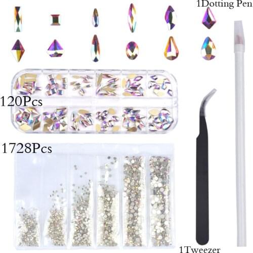 12 Grids 120pcs Super Glitter Crystal Nail Gems Oval Waterdrop Rectangle Diamond Shinny Stone Nail Art Rhinestone Manicure Tips