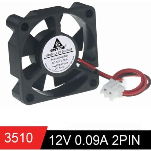 2PCS Gdstime 35*35*10mm Dual Ball DC 12V Brushless Cooling 3D Printer Silent axial Fan 35mm x 10mm 3510 2Pin Small 3.5cm