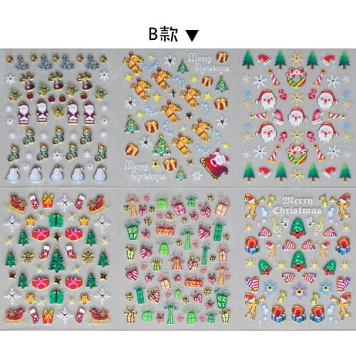 24 Sheets Christmas 3D Nail Sticker Water Decal Holographic FoilSanta Tree Snowflakes Variety Nail Art Decal Sticker Set CMS901