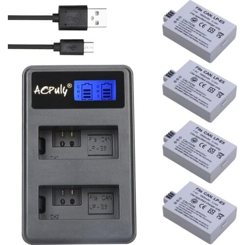 4* 1800mAh LP-E5 LP E5 LPE5 Batteries + LCD USB DUAL Charger for Canon EOS 450D 500D 1000D Digital KISS X2 X3 F Rebel XS T1i XSi