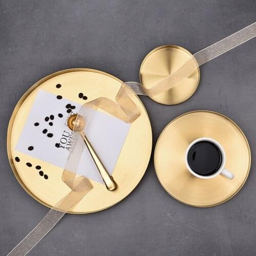 40# Golden stainless steel round straight side tray light luxury storage disc Kitchen Storage Plate Accessories Food Storage Pan
