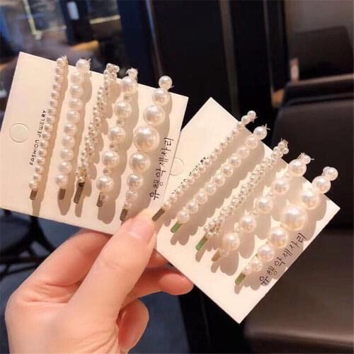 5 pcs/set Big Small Imitation Pearl Beads Hair Clips Hairpins for Women Fashion Hair Jewelry Simple Barrettes Wholesale