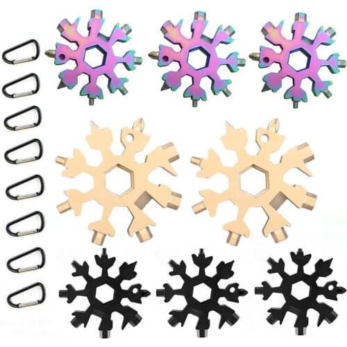 6pcs/pack 18 In 1 Snowflake Mult Tool Card Spanner Hex Wrench Screwdriver Multipurpose Camp Survive Outdoor Pocket Tool Keychain
