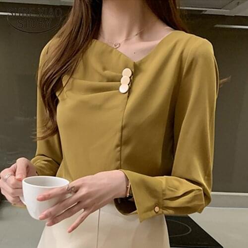 Blusa Autumn Long Sleeve V-neck Chiffon Blouse Shirt Tops Blouse Women Blusas Mujer De Moda 2021 Fashion Women Blouse Tops 16230