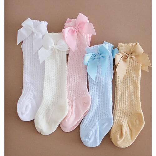 Baby Socks Cute Bowknot Infant Cotton Bows Girls Knee Sock Spring Summer Mesh Kids Infant Toddler Knee High Socks Sokken