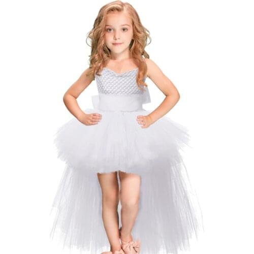 Train Kids Girls Tutu Dress White Tulle Flower Girl Dress Party Wedding Ball Gowns For Children Girl Pageant Performance Dress