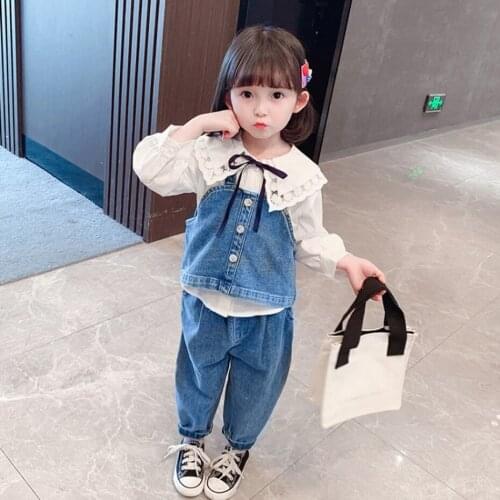Kids Clothes Denim Vest + Blouse + Jeans Teenage Girls Clothing Casual Style Girls Sets Spring Autumn Childrens Clothes Girl
