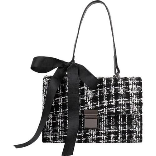 THREEPEAS Classic Women Bag Lock Bow Solid Color Simple Small Square Bag