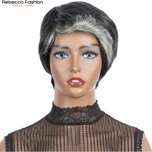 Rebecca Mix Color Short Straight Hair Wig Brazilian Remy Human Hair Wigs For Black Women Full Mechanism Made Pixie Cut Wig Wig
