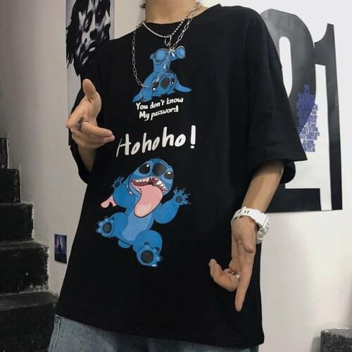 Summer Korean Ins Harajuku Bf Wind Street Cartoon Printing Short-sleeved T-shirt Men and Women Loose Couple Casual T-shirt