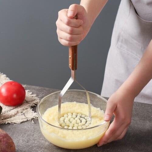 304 Stainless Steel Sweet Potato Masher With Rosewood Handle For Fruit Vegetable Pumpkin Carrot Versatile Kitchen Mashing Tool