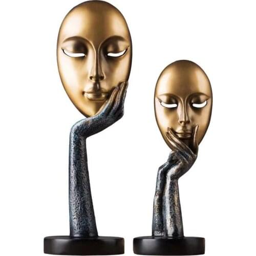 European Resin Mask Human Face Crafts Ornaments Living Room Decorations Pop Figure Gold Decor Home Decoration Accessories Modern