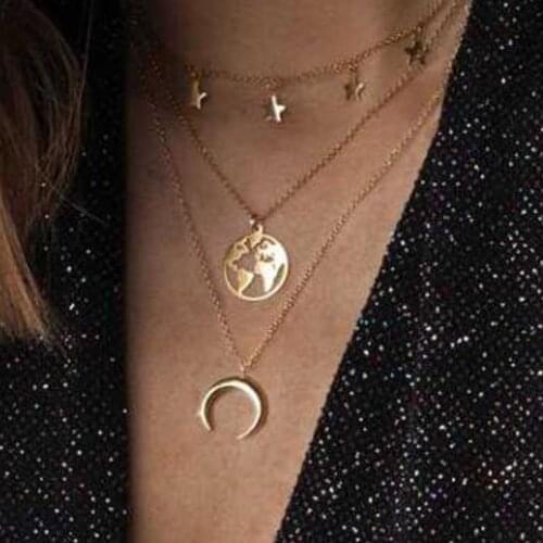 Multi Layered Necklace Women Map Necklace Gold Color Female Necklace Jewelry Birthday Party Best Friend Gift