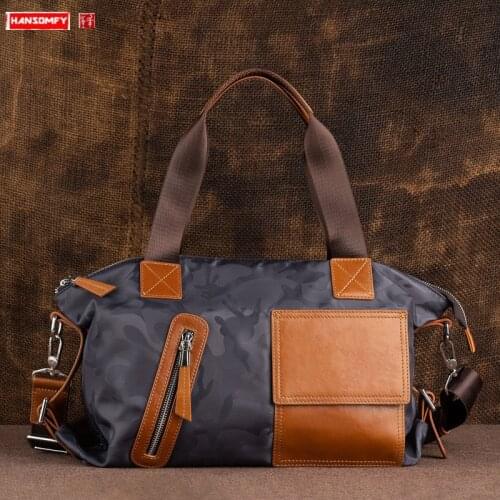 Fashion leather Men travel bag handbag Oxford cloth diagonal shoulder Korean mens travel bag large capacity casual fitness bag