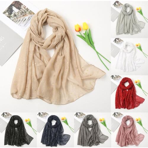 Fashion Plain Cotton Hijab Scarf Shiny Star Scarves Long Shawl Wraps Foulard Islamic Muslim Women Headband Headscardf Turbans