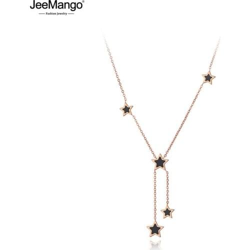 JeeMango Trendy Stainless Steel 5Pcs Star Charm Choker Necklace Bohemia Black Acrylic Pendant Jewelry For Women Collier JN20048