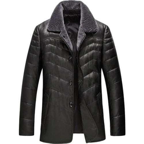 Genuine Leather Jacket Men Sheepskin Leather Wool Fur Collar Coat Winter Top Quality Plus Size Outwear GSJ8328B MF051
