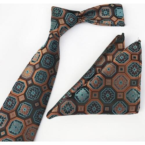 Wholesale Mens Necktie Pocket Square Set Personality Geometric Floral Ties with Handkerchief for Wedding Meeting