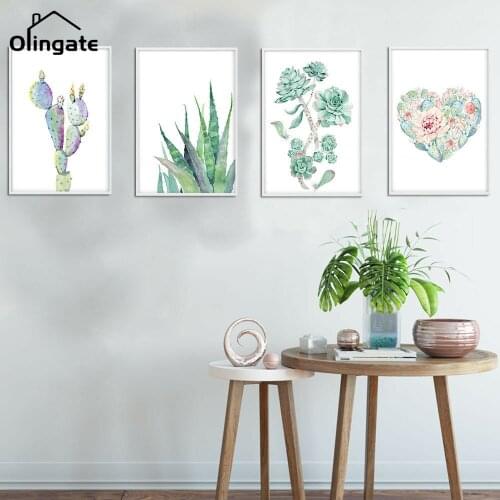 Nordic Art Print Pastel Cactus Butterfly Canvas Painting Poster Botanical One Piece Wall Art Pictures for Living Room Home Decor