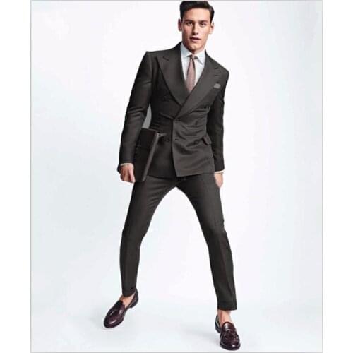Fad Latest Coat Pant Designs Grey Double Breasted Men Suit Groom Blazer Slim Fit Custom 2 Piece Prom Tuxedo Terno Masculino