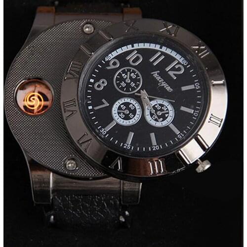 2020 New Clock USB Charge Windproof Electronic Flameless Lighter Watch Men Watches Quartz Watches erkek kol saat horloge heren