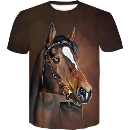 2021Summer NewO-neckWearingaflower headband Horse T-shirt 3d Fashion T Shirt animal clothes Men Women Large size Tshirt dropship