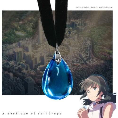 New Tenkinoko Weathering With You Cosplay Accessories Amano Hina Necklace Water-Drop Crystal Metal Jewelry Pendant Keychain