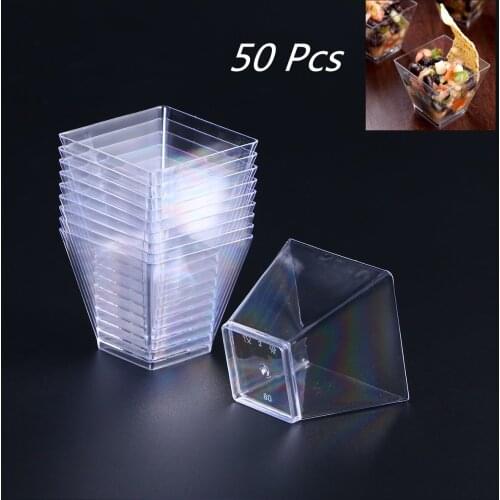 50PCS 60ml Disposable Plastic Portion Cups Clear Portion Transparent Trapezoidal Container for Jelly Yogurt Mousses Dessert