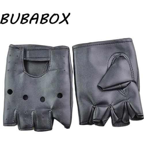Hollow Fashion Half Finger Cool Boy Gloves 1pair Man Fashion PU Leather Black Half Finger Gloves Cool Heart