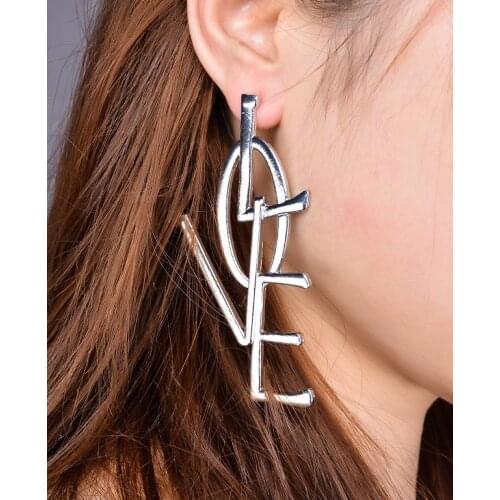 Hot Vintage Silver Color Letter LOVE Earrings for Woman Metal Long Dangle Earrings Punk Fashion Accessories