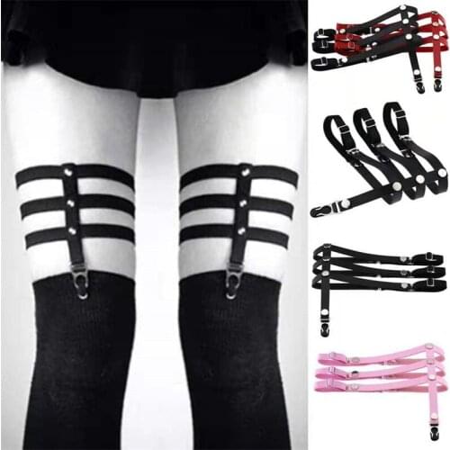 1pcs Fashion Cosplay Garter Belt Ladies Rock Anime Hip Hop Party Charms Harajuku Gothic Style Stretch Leather Three-Row Leg Loop