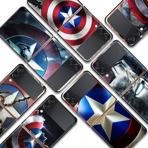 Avengers Shield Marvel Shockproof Cover for Samsung Galaxy Z Flip Flip3 5G Black Phone Case Shell Hard Fundas Coque Capa