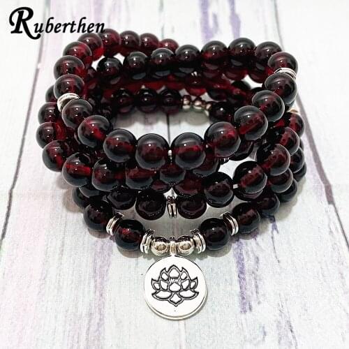 Ruberthen 8mm Garnet 108 Mala Bead Bracelet For Women Best Spiritual Yoga Meditation Bracelet High Quality Buddhist Jewelry