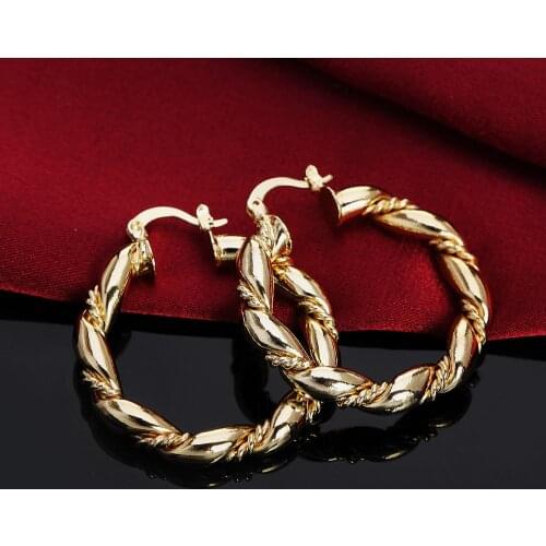 925 Sterling Silver Rope Round 4cm earrings for women high quality 18K gold plated earrings Fashion Jewelry Wedding party Gifts