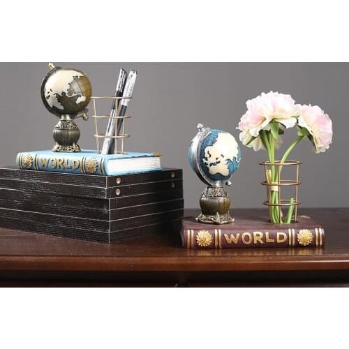 Resin Globe Shapped Pen Holder, Pen Container, Stationery Study Ornaments