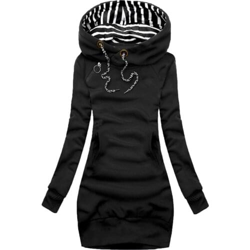 Drawstring Sweatshirts Slim Long Hoodies Fashion Women Sweatshirt Pullover Hoodies Long Sleeve Dress Hooded Striped Hooded Tops