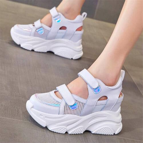 Platform Wedge Shoes Womens Cow Leather Sandals Summer Ankle Boots Fashion Sneakers Party Punk Goth Shoes 34 35 36 37 38 39