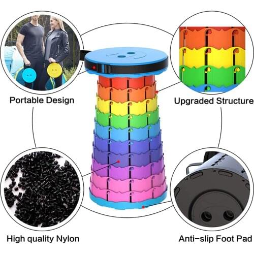 Outdoor Furniture Retractable Stool Chairs Portable Rainbow Lounge Folding Chair Camping Stool Foldable Convenient Fishing Chair