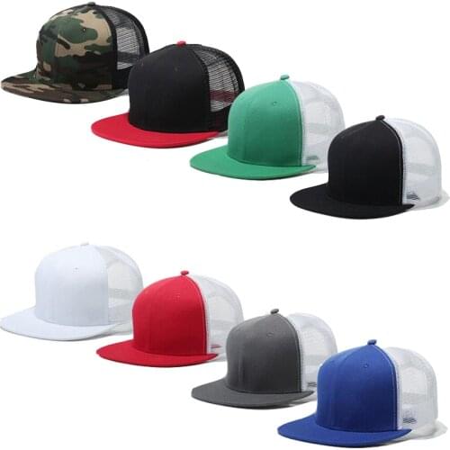 Top Quality Cotton Flat Brim Camo Baseball Cap Mesh Snapback Hip Hop Hats Camouflage Black White Red Grey Royal Blue