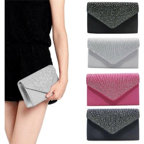 Ladies Satin Clutches Evening Bags Crystal Bling Handbags Evening Party Purse Envelope Fashion Womens Wallet Clutch Bag Handbag
